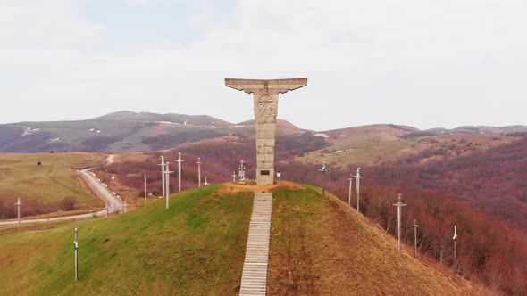 Aerial Circle Around Didgori Monument In Spring, Georgia