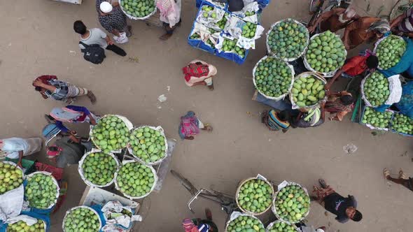 Aerial view of Mango market in Shibganj province, Bangladesh.