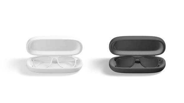 Blank black and white case with glasses, looped rotation