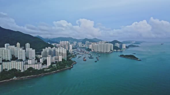 The drone view of Aberdeen Cityscape in Hong Kong.