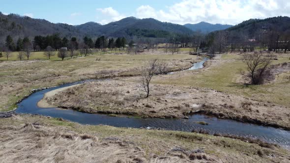 Valley Crucis, NC, river with mountains in background