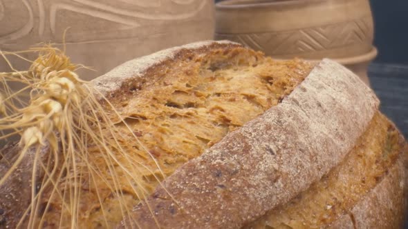 Closeup of Fresh Baked Whole Grain Bread Move in Slow Motion