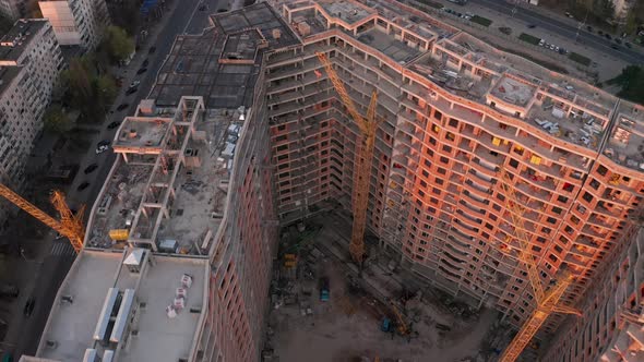 Establishing Aerial Shot of Chisinau Moldova at Sunset