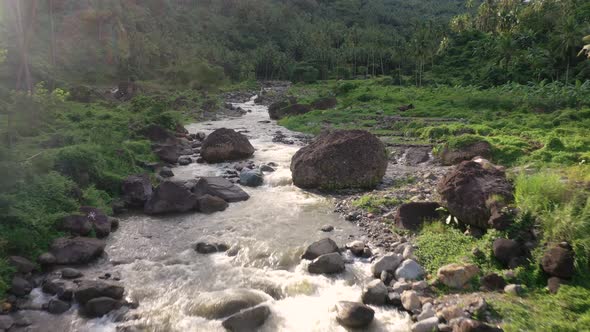 Aerial Following a River in Philippines