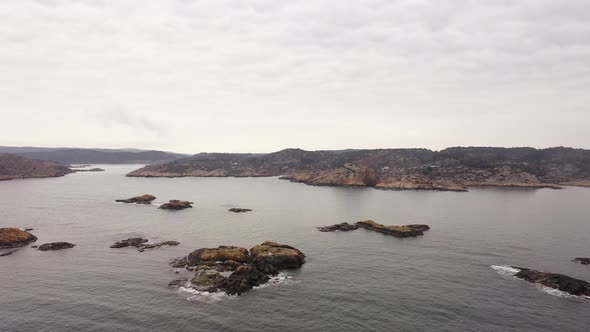 Skjernoya and bay of Valvik in southern coast of Norway - Aerial flying from north sea and Ryvingen