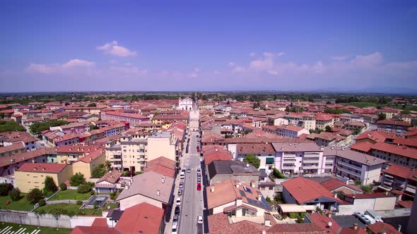 Italian city, Aerial view, sunny weather and blue sky, 4K