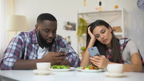 Offended Mixed-Race Couple Using Smartphones During Lunch, Misunderstanding