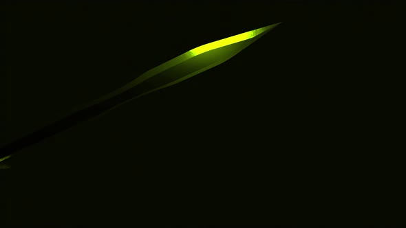 A medieval sword of green color flying against black backdrop