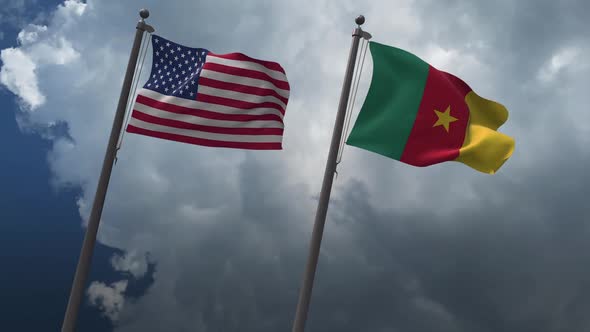 Waving Flags Of The United States And The Cameroon 2K