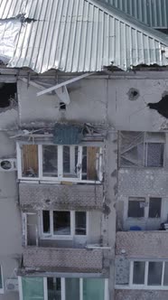 Vertical Video of a Building Bombed During the War in Makariv Ukraine