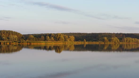 Wide River, Beautiful Unspoiled Nature Landscape in Autumn, Relaxing Scene