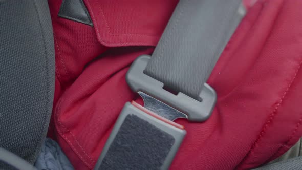 Closeup Man Hand Fasten Seat Belts Car Your Safety
