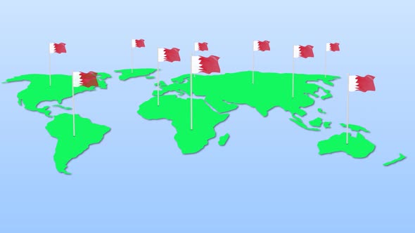 Flag Of Bahrain Around The World Flying Wave Animation