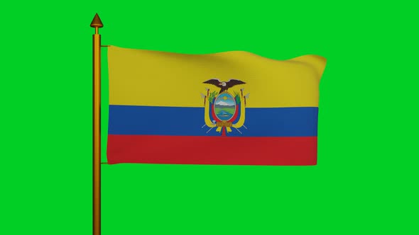 National flag of Ecuador waving with flagpole on chroma key, Republic of Ecuador flag textile