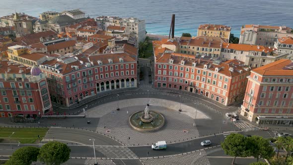 Drone over The Place Massena, a historic square in Nice, Cote d'Azur, France