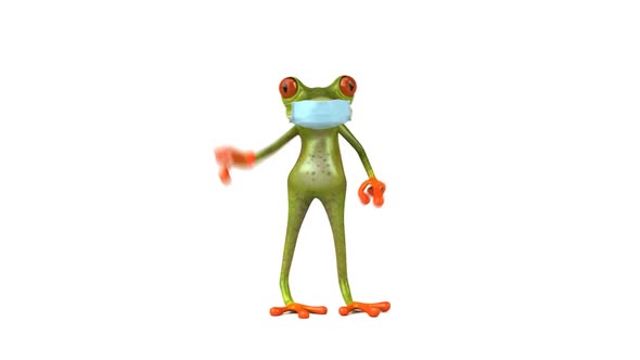 Fun 3D cartoon frog dancing with a mask alt