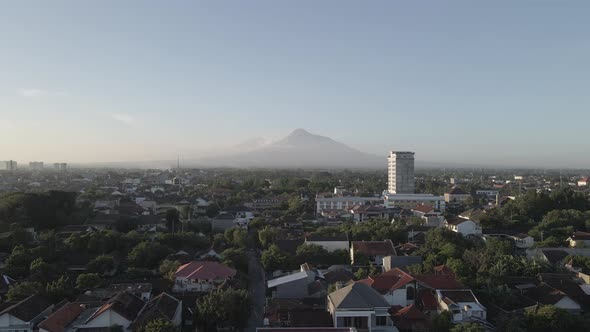 Aerial view of Mount Merapi Landscape with Yogyakarta view, Indonesia.