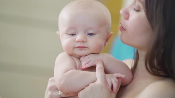 a Beautiful and Gentle Mother Kisses a Baby