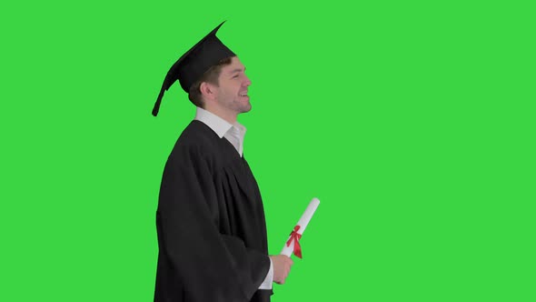 Man Walking To the Graduation Ceremony on a Green Screen, Chroma Key