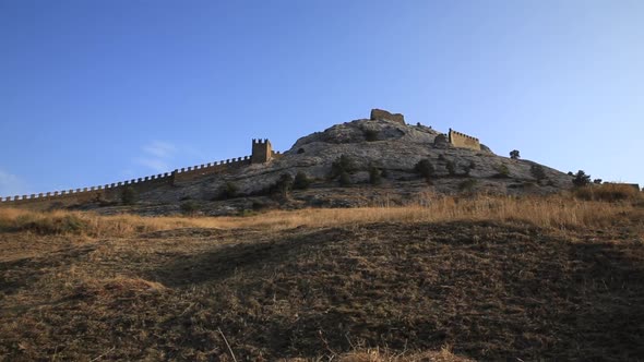 Bottom View of Ancient Genoese Fortress in Sudak Town