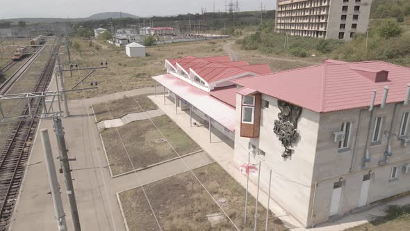 Samtskhe-Javakheti, Georgia - August 20 2021: Aerial view of Tetritskaro railway station