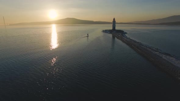 Drone View on Tokarev Cat on the Background of the Sea Landscape