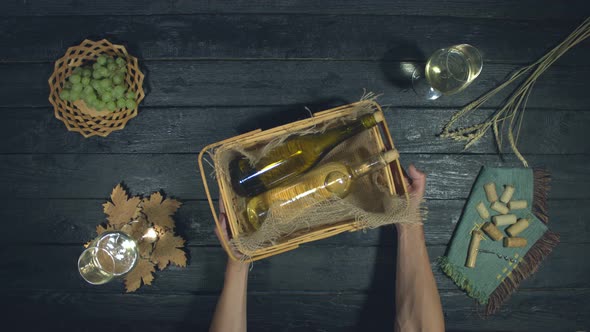 Bottles of Expensive White Wine on black Background.