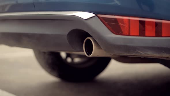 Transport Tailpipe Muffler Smog. Eco Problem With Toxic Gases. Air Pollution Smoke From Car Exhaust