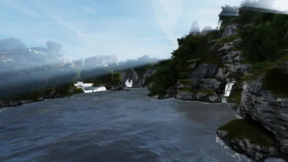Panorama of the waterfall in the morning