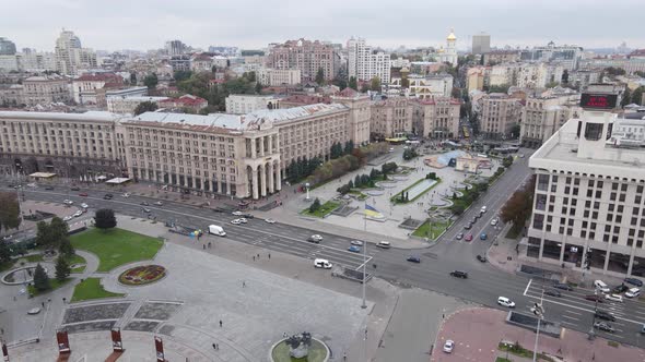 Kyiv, Ukraine in Autumn : Independence Square, Maidan. Aerial View