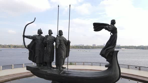 Founders of the Kyiv Monument. Aerial View, Slow Motion. Kiev