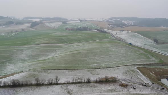 Flying Over Cold, Snowy, Winter Landscape, Drone Stock Footage