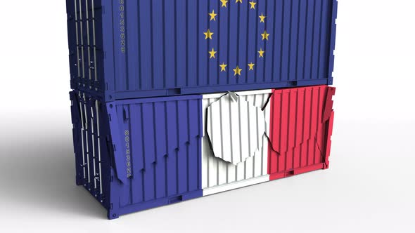 Container with Flag of the EU Breaks Container with Flag of France