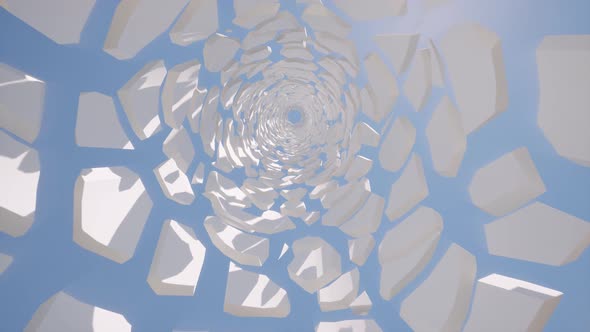 White Geometric Blocks Tunnel 3d Mesmerizing Flight Through Never Ending Passage Realistic Animation alt