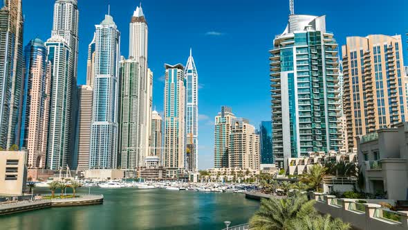 View of Dubai Marina Modern Towers in Dubai at Day Time Timelapse