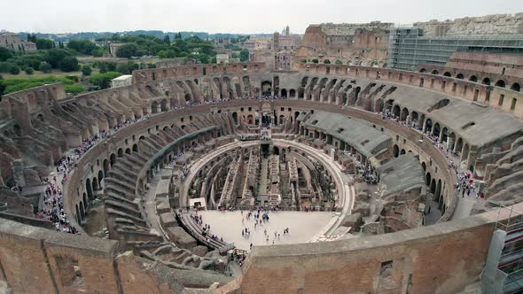 4K Aerial of the colosseum and the center of Rome, Italy.