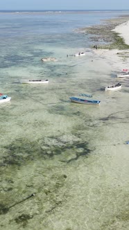 Vertical Video Boats in the Ocean Near the Coast of Zanzibar Tanzania