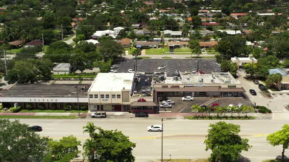 Aerial Video Strip Mall Shops On Hollywood Boulevard Florida Usa