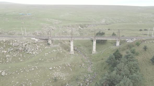 Aerial view of empty Railway bridge in Samtskhe-Javakheti region, Georgia.