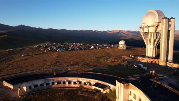 Bright Dawn Over the Observatory in the Mountains