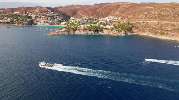 Drone Of Boat Just Off Coastline Of Cap De Creus