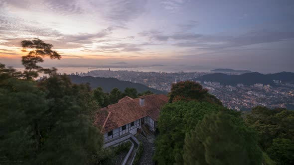 Timelapse  beautiful bungalow at Penang Hill during sunrise hour