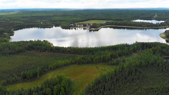 4K Drone Video of Chena Lake Recreation Areas and Campground near Fort Wainright, Alaska