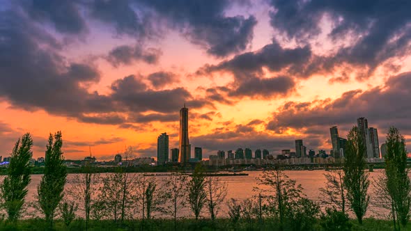 twilight of Seoul City at Sunset and han river South Korea