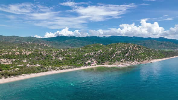 Aerial hyperlapse of Turtle Beach in Phan Rang, Vietnam.