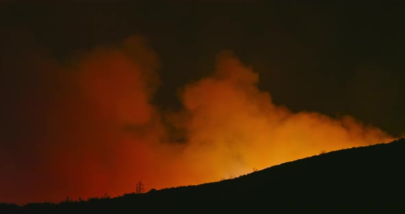 Cinematic Heavy Red Fire Smog. Burning Nature, Climate Change  Environment 