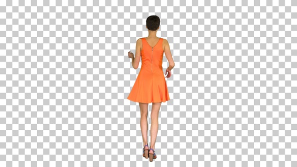 Girl Dancing in Orange SunDress, Alpha Channel