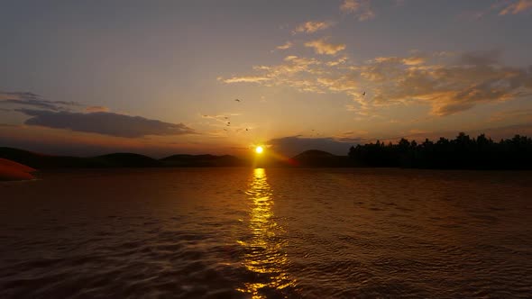 Sunset Ocean and Birds