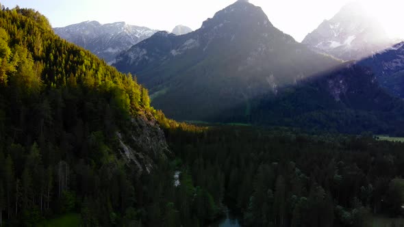 Beautiful view on an Lake with Mountains in Schiederweiher in Upper Austria Drone Video