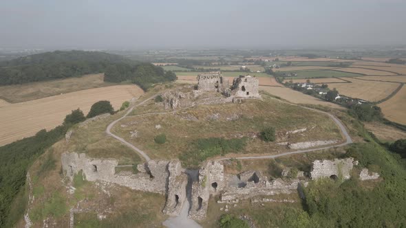 Aerial View Of Historical Castle Ruins On Serene Landscape. Rock Of Dunamase In County Laois, Irelan